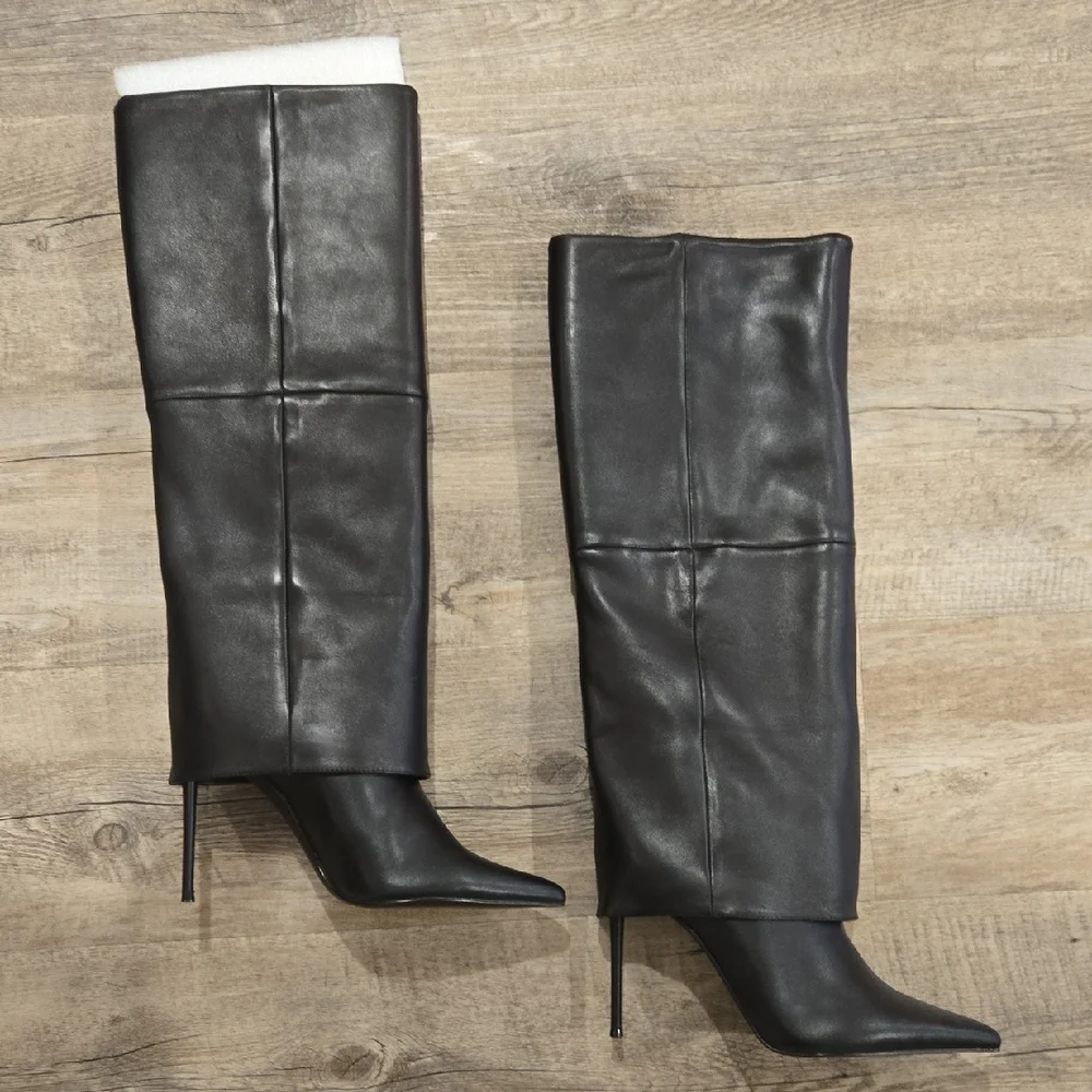 Steve Madden Black Knee-High Stiletto Boots - Picture 2 of 5